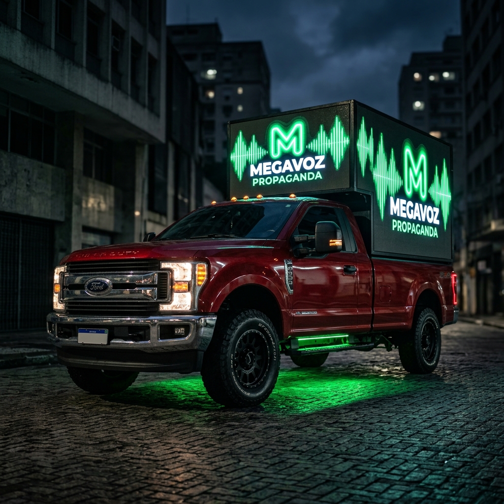Carro de som Megavoz com luzes verdes LED e caixa de som no teto